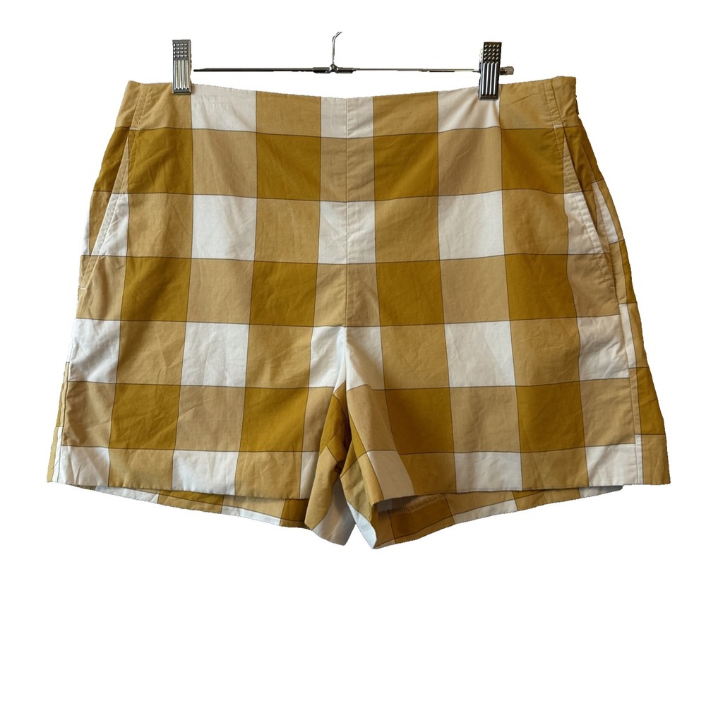Ann Taylor Yellow Gingham High Waisted Flat Front Pocket Shorts 10P Preppy Chic